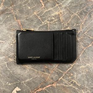 Yves Saint Laurent Fragments Cardholder in Black Smooth Leather and Gold